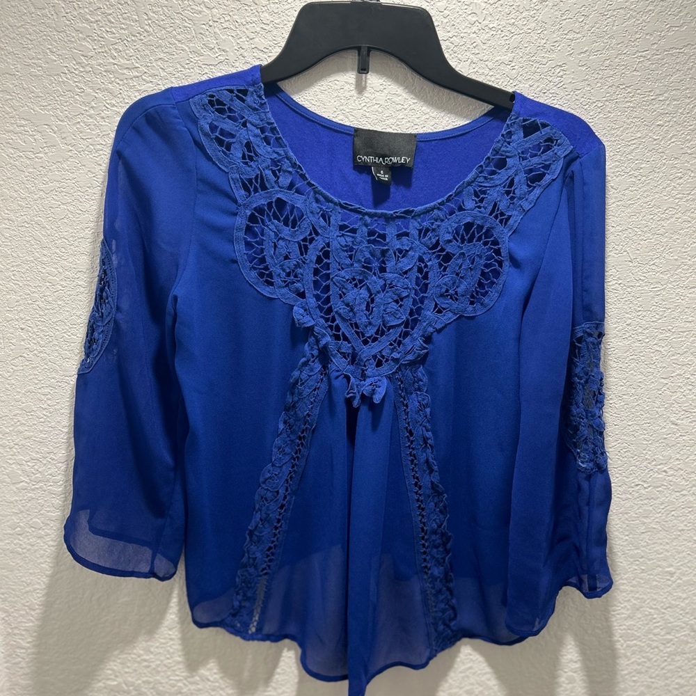 Cynthia Rowley Royal Blue Lace Blouse